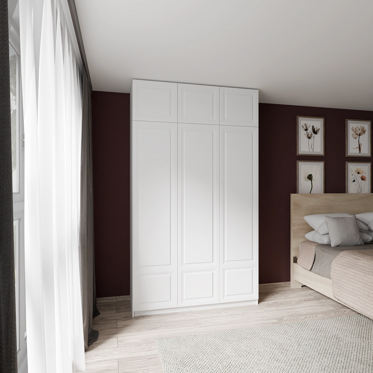 Шкаф с антресолью и фрезерованными фасадами Марс Белый (Оргей+)